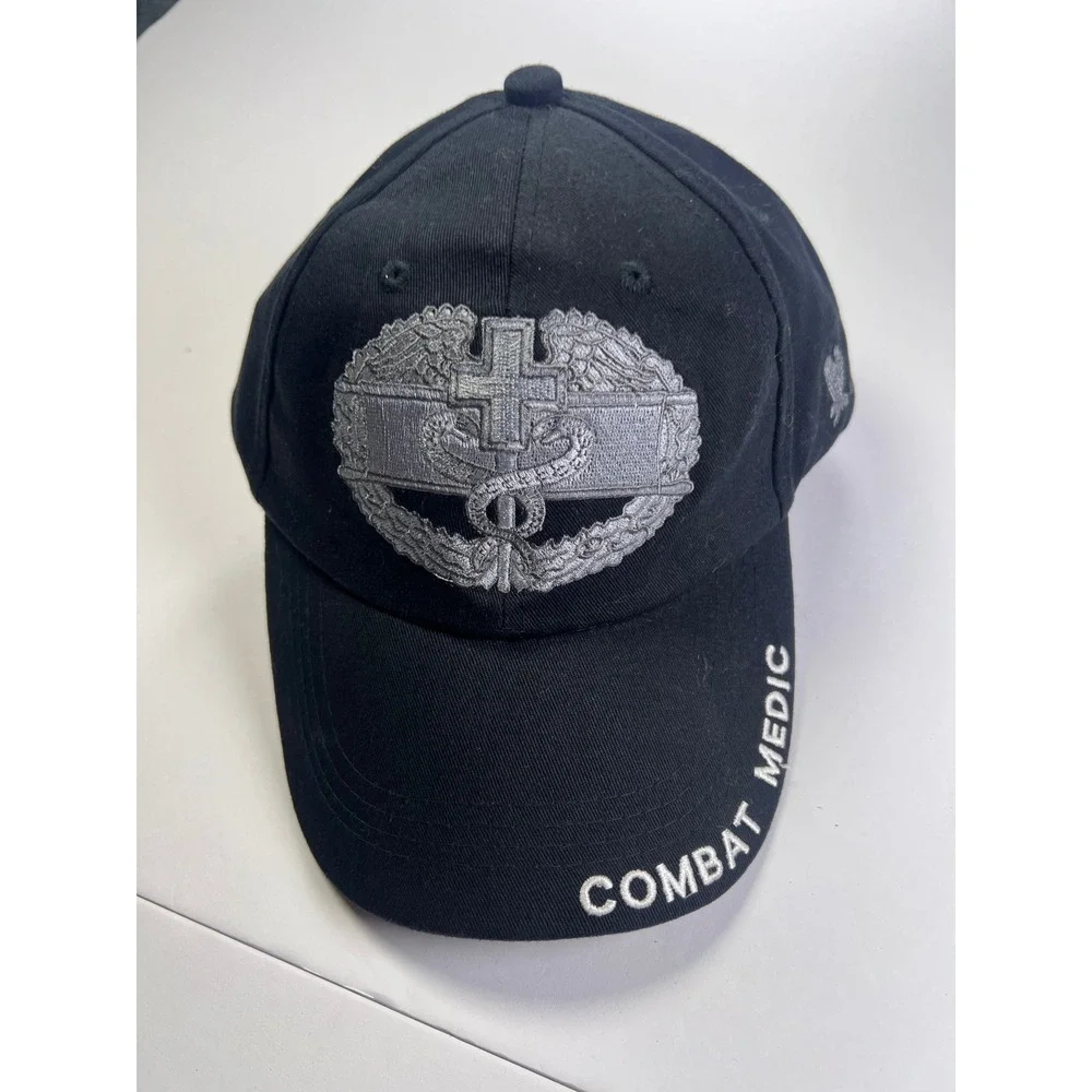 Eagle Crest Combat Medic Hat Mens OSFM Black Embroidered Military Badge Cap